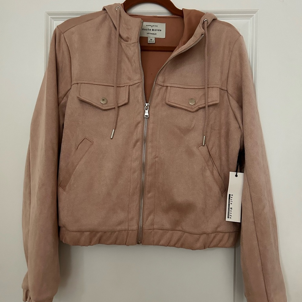 Haute Monde Women's Blush Pink Faux Suede Utility Cropped Jacket